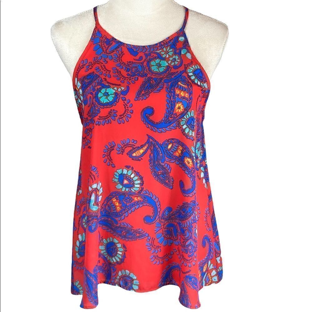 Everly Deep Coral And Blue & Paisley Sleeveless Top, Size M‎